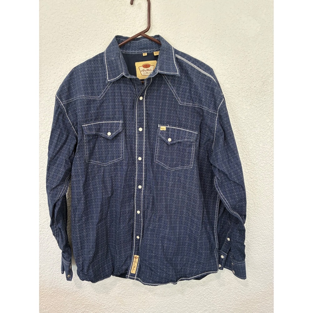 Larry Mahan Mens XXL Blue Geometric Pearl Snap Western Cowboy Shirt LM-1431405